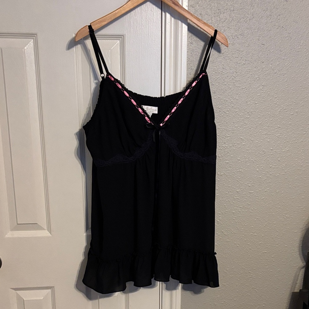 Babydoll Coquette Ruffled hem, pink lace spaghetti strap top/slipdress size 2X